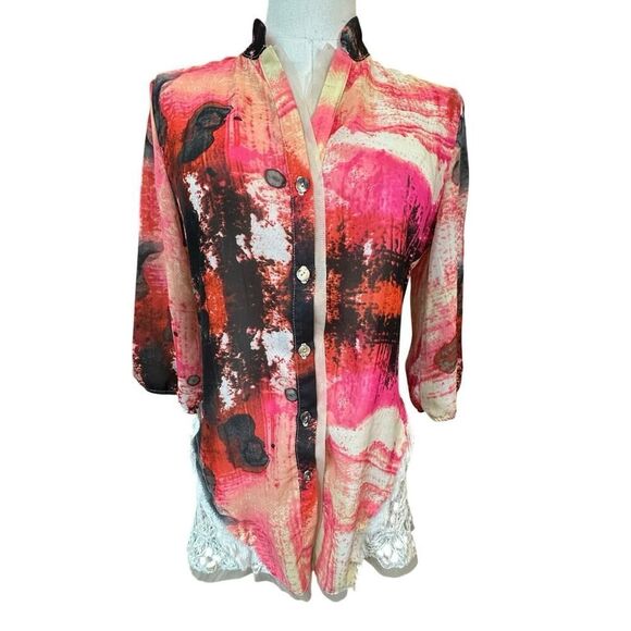 Gimmicks by BKE Art Deco Watercolor Chiffon Lace Tunic Women’s Size Small - Picture 1 of 16